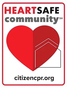 HeartSafe Community logo featuring a red heart and house symbol from Citizen CPR Foundation promoting cardiac safety awareness.